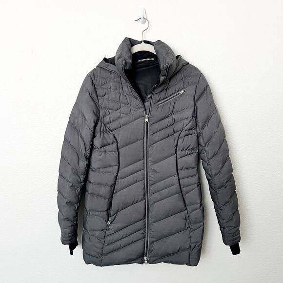 [Spyder] Gray Timeless Long Down Filled Hooded Puffer Jacket Winter Coat Small S - Picture 1 of 11